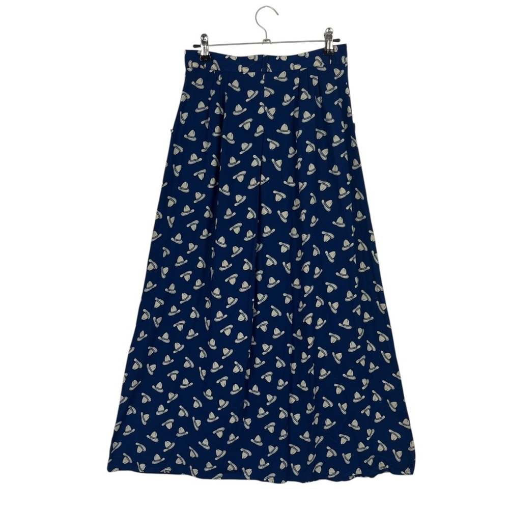 Eileen West Navy Blue A-Line Skirt with Cream Leaf Print - Picture 9 of 9
